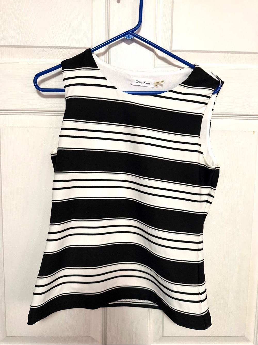 Calvin Klein Black and White Striped Sleeveless Tank